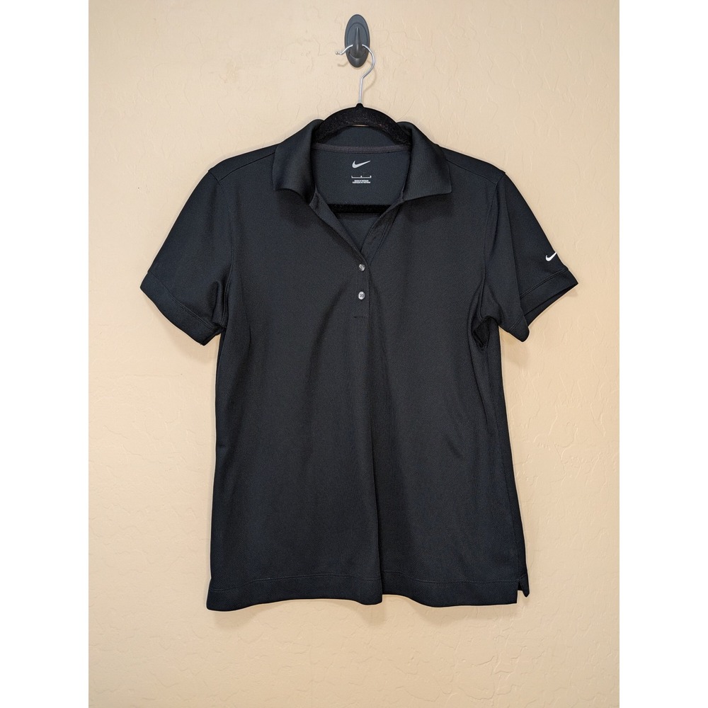 Nike Womens Dri-FIT Short Sleeve Polo Shirt Black Golf Tennis Top Large